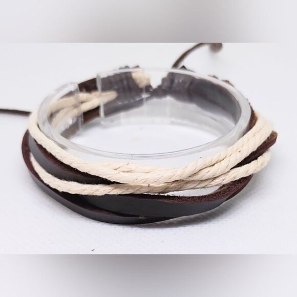 Men's leather bracelet layered brown new e49 - Picture 1 of 1